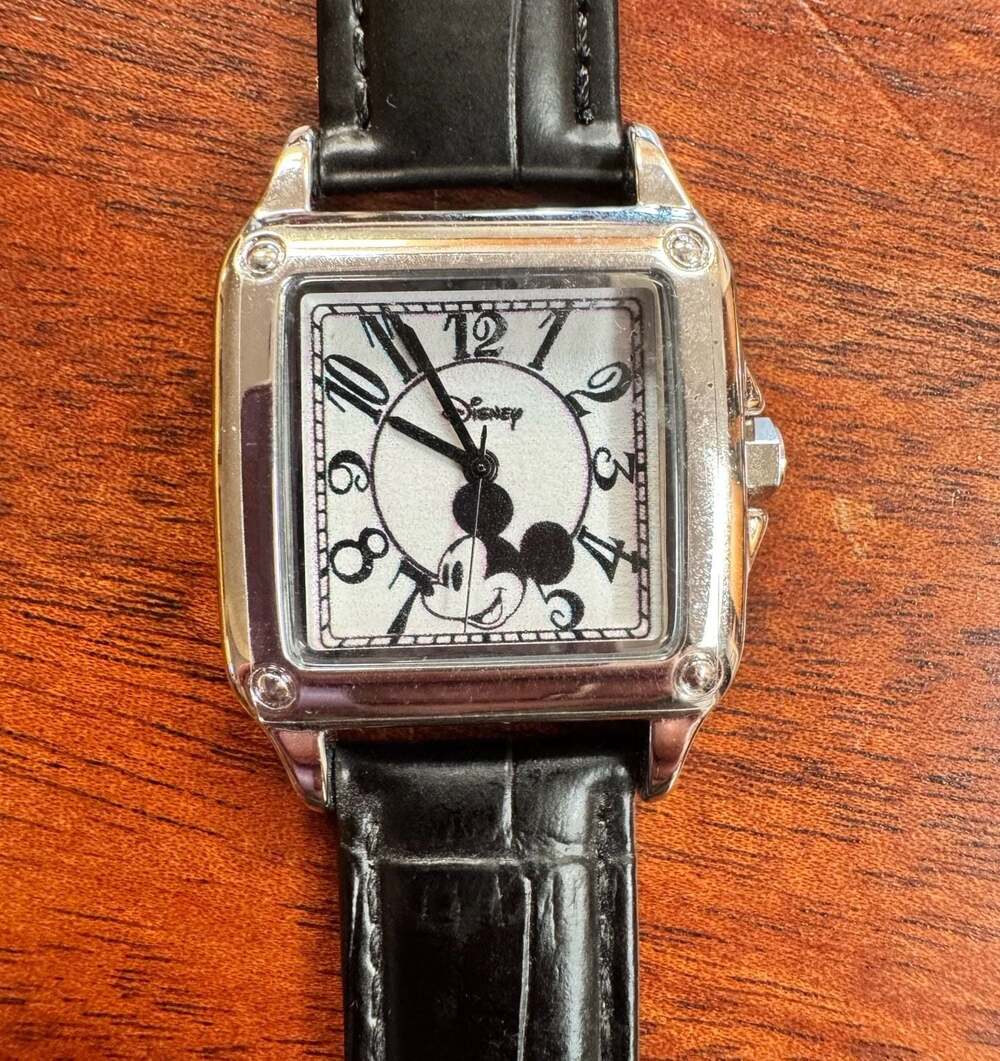 Disney Mickey Mouse Rectangle Watch NOS Genuine Leather WatchFactory Working